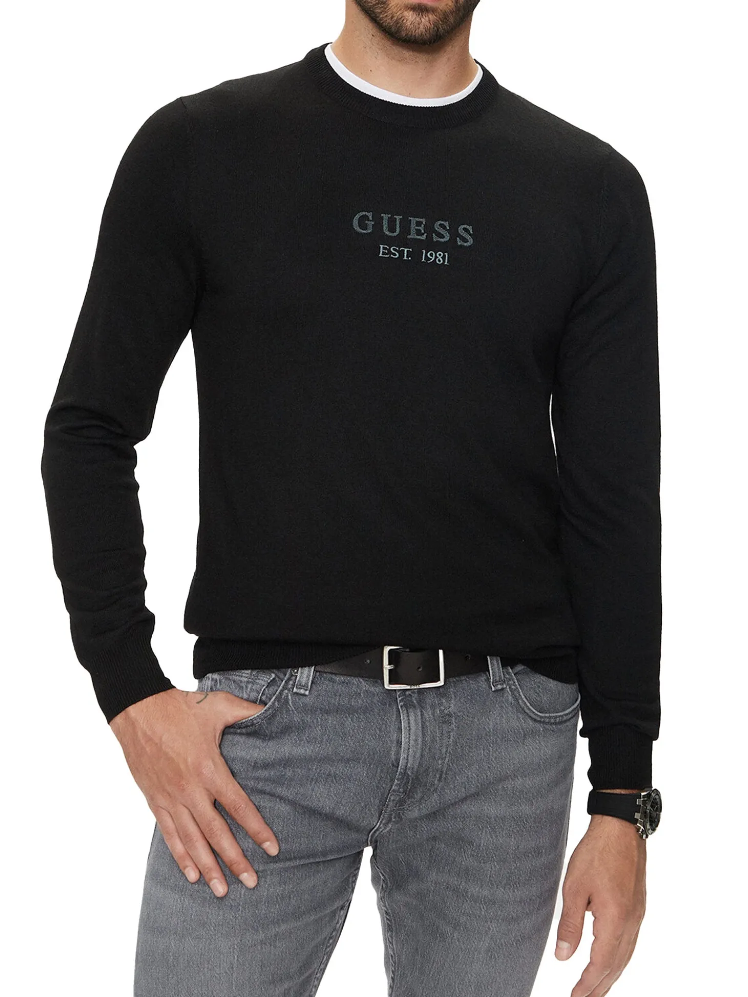 Maglione a girocollo con logo frontale nero