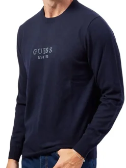 Maglione a girocollo con logo frontale blu
