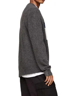 Maglione a girocollo con maxi flag sul petto grigio scuro