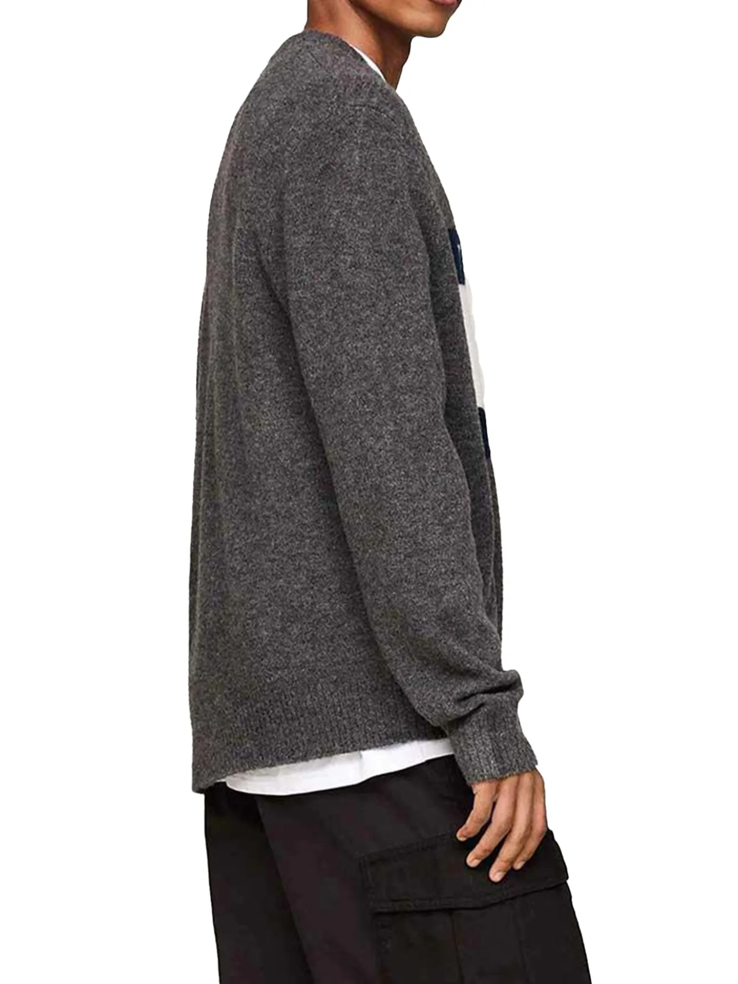 Maglione a girocollo con maxi flag sul petto grigio scuro