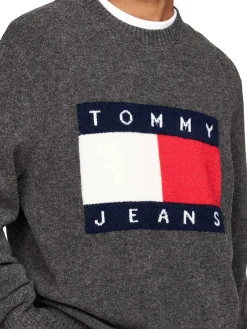 Maglione a girocollo con maxi flag sul petto grigio scuro