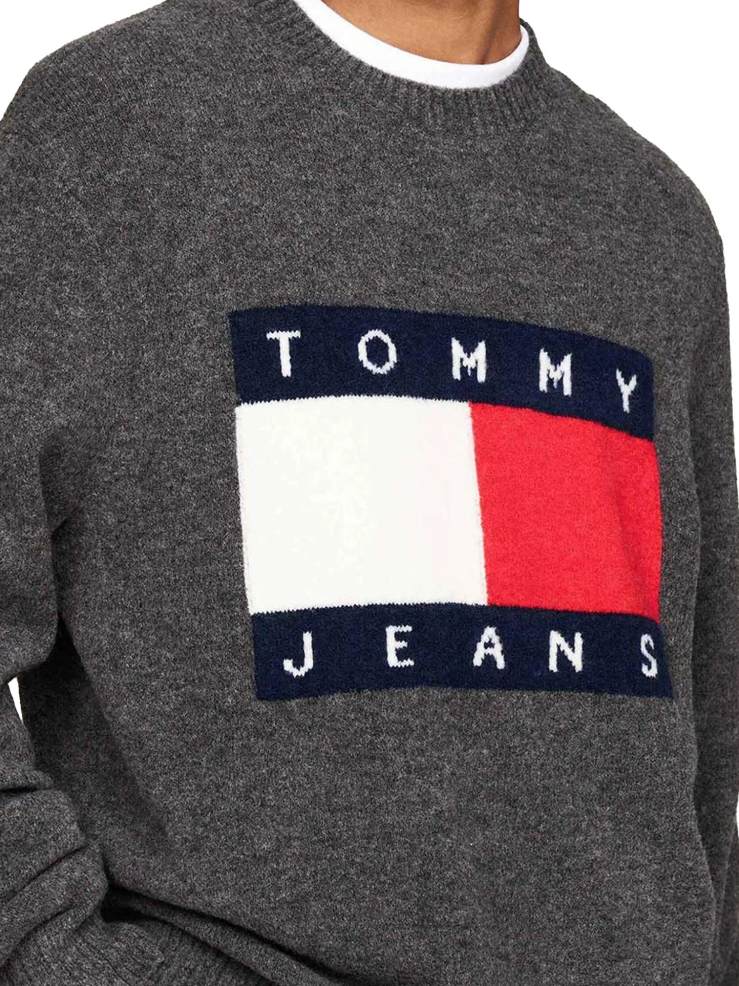 Maglione a girocollo con maxi flag sul petto grigio scuro