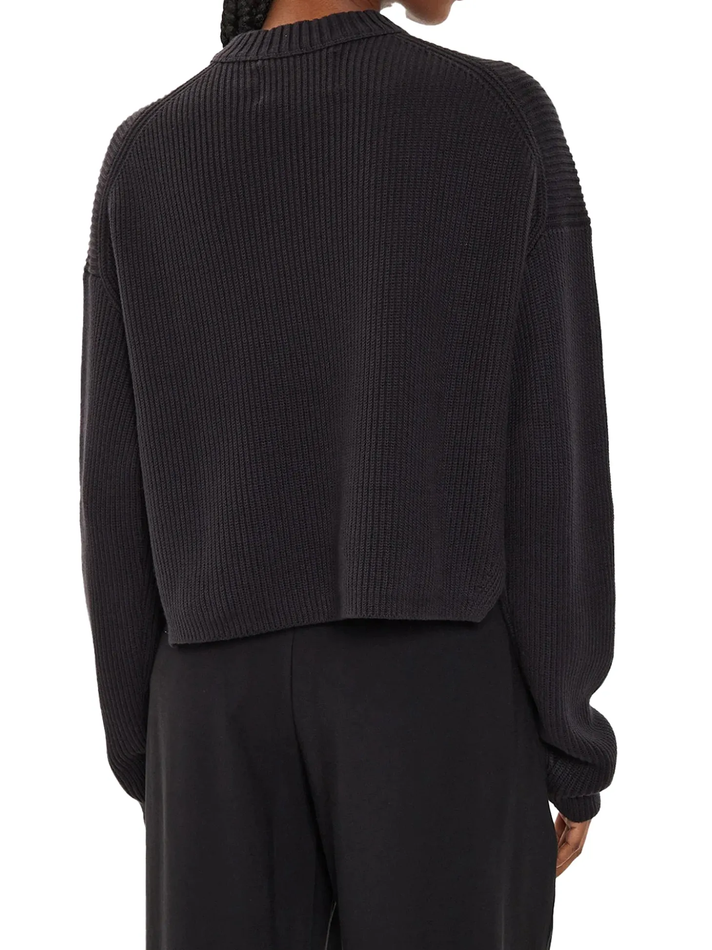 Maglione a girocollo in maglia a coste nero