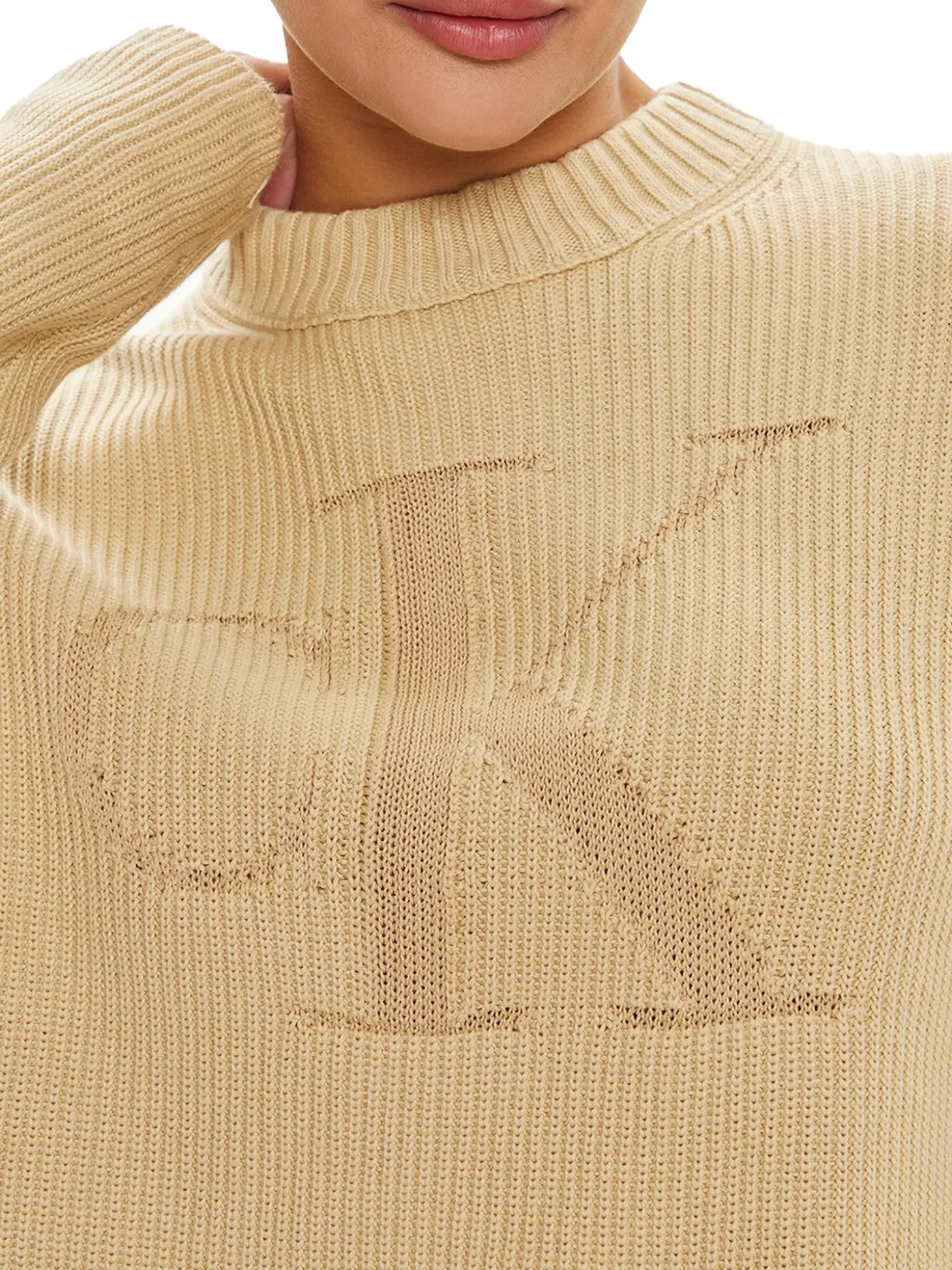 Maglione a girocollo in maglia a coste kaki