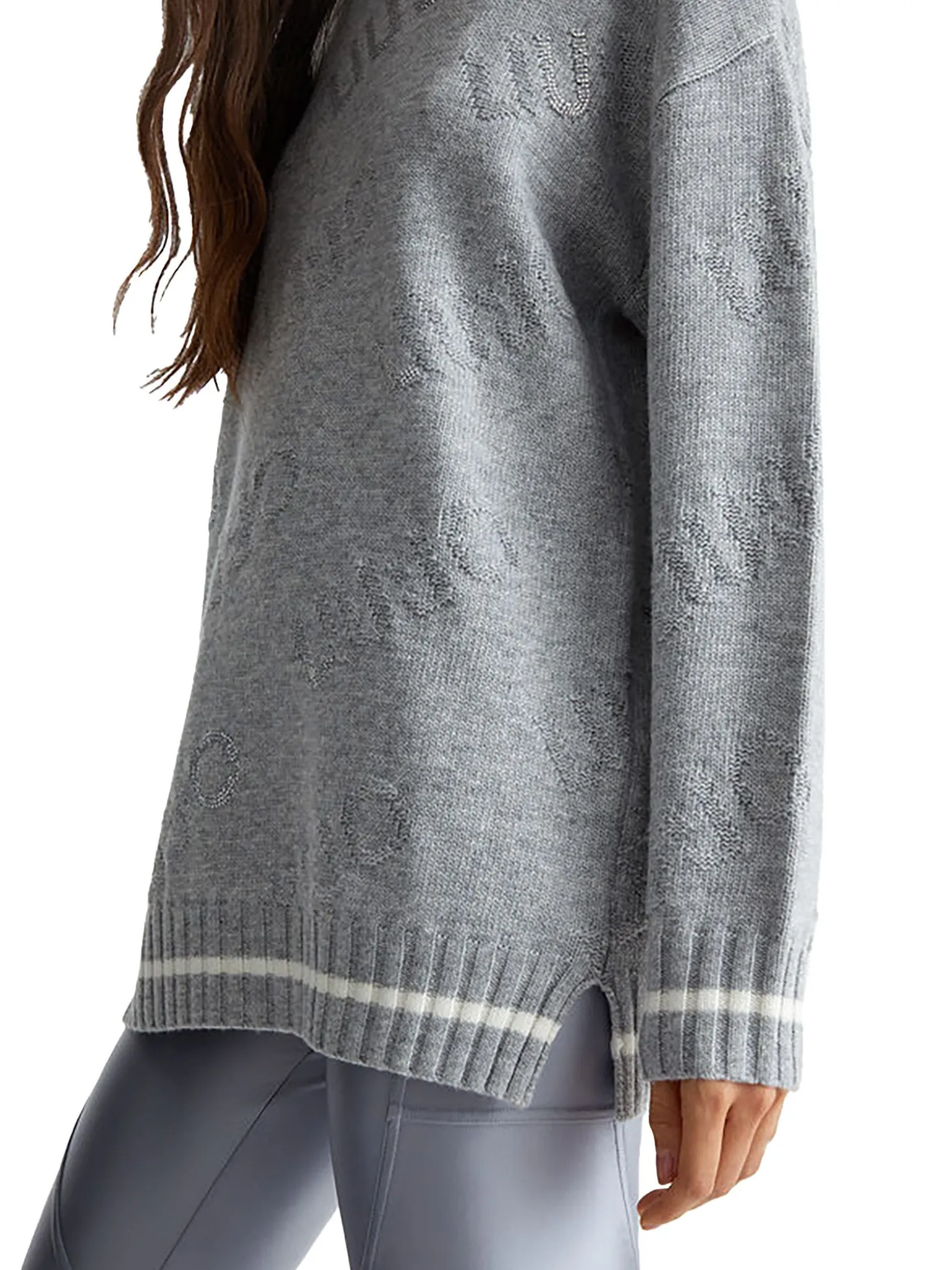 Maglione ampio manica lunga con logo allover grigio