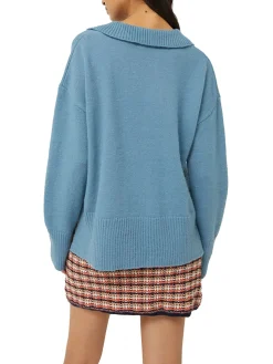 Maglione con colletto polo celeste