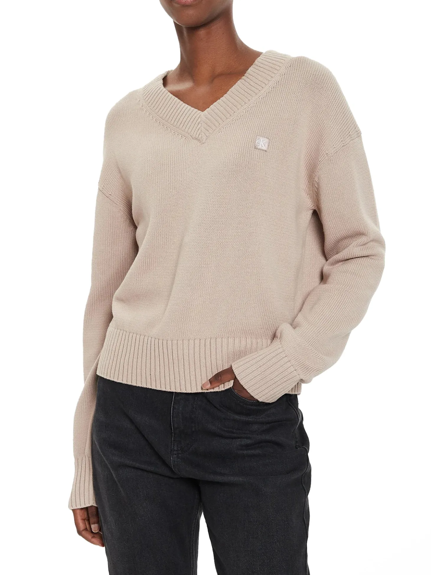 Maglione con scollo a v e logo sul petto goat