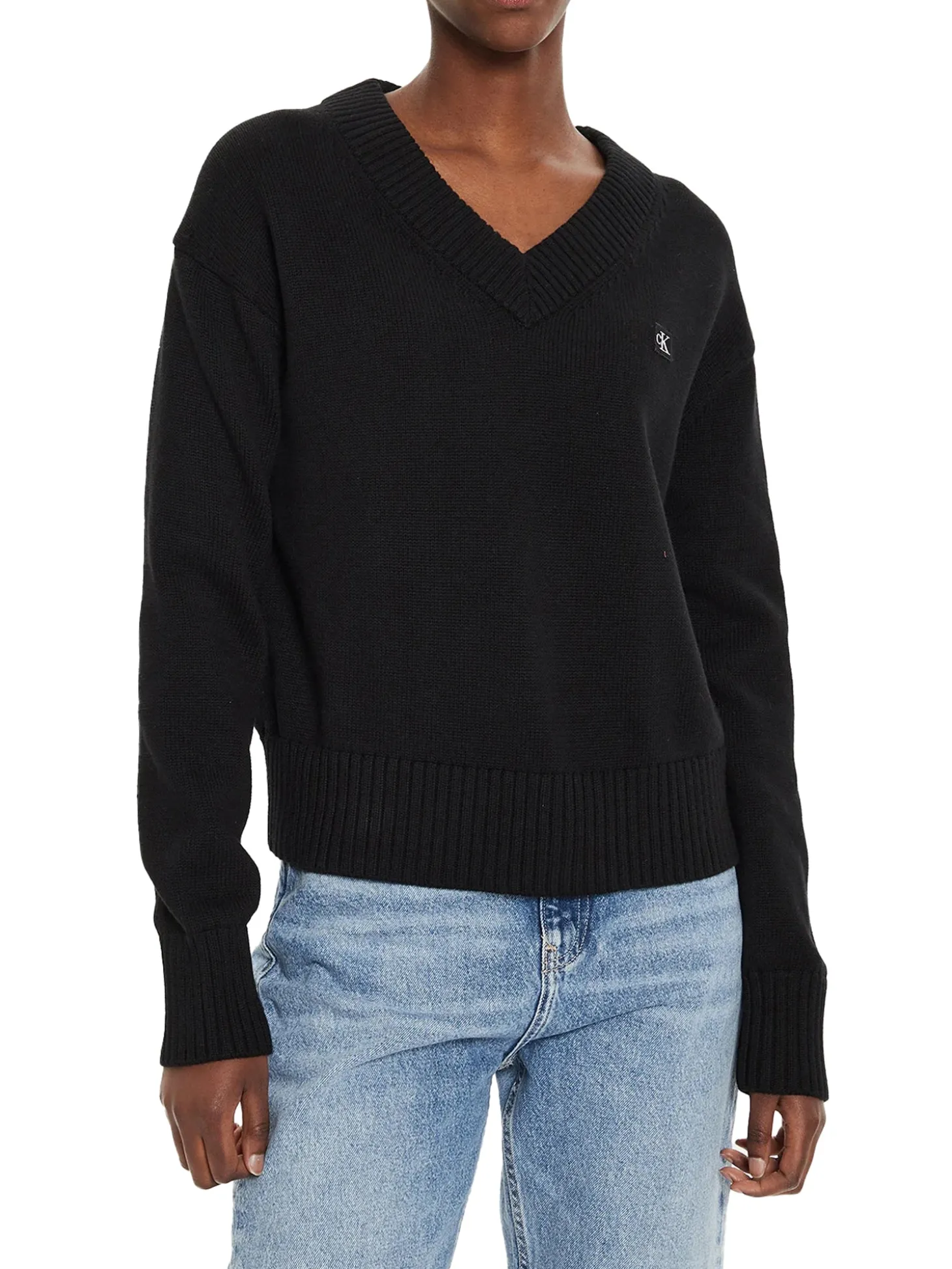 Maglione con scollo a v e logo sul petto nero