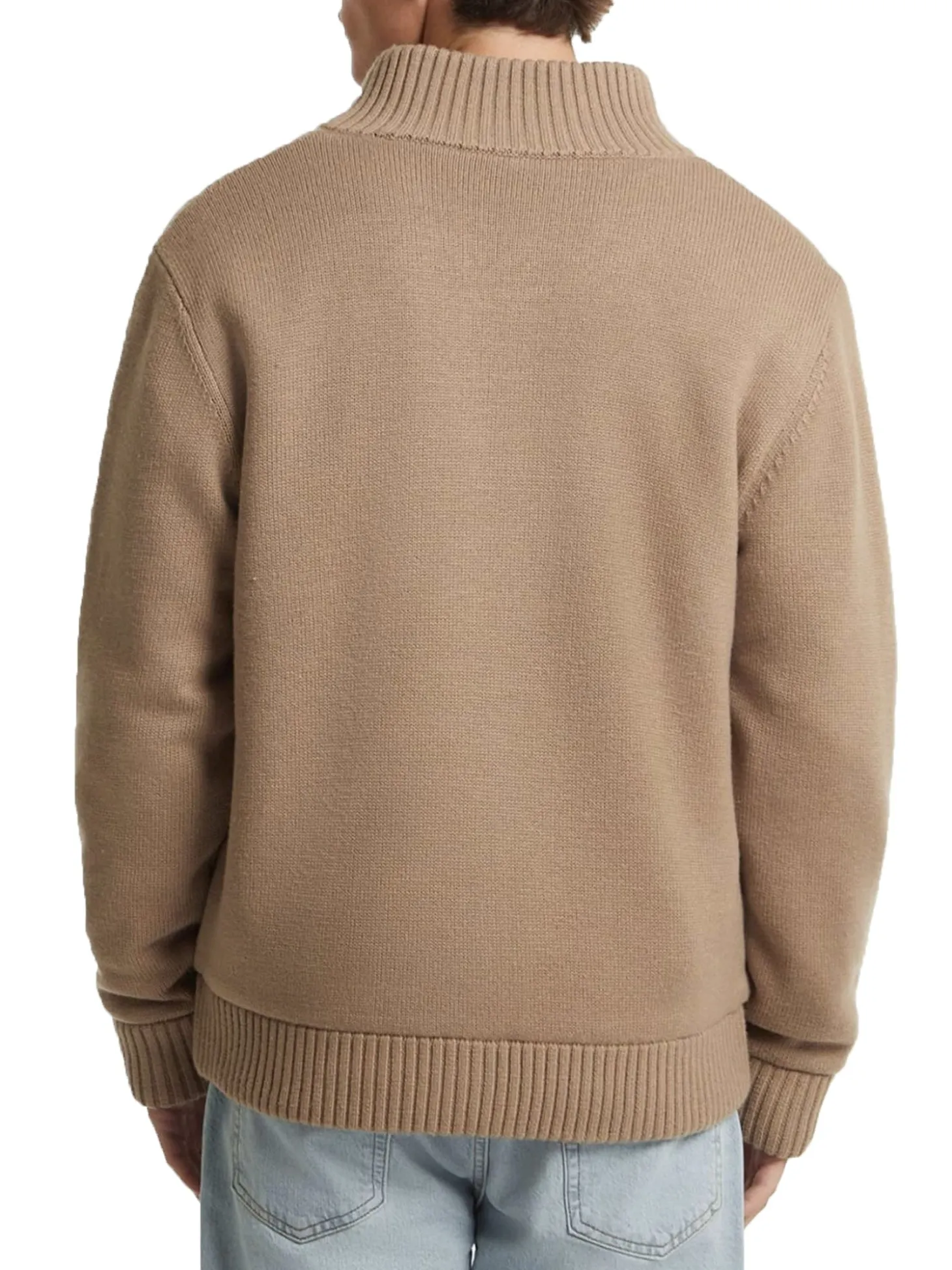 Maglione con zip e logo in misto lana beige