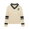 Maglione Girl in maglia a trecce con logo beige