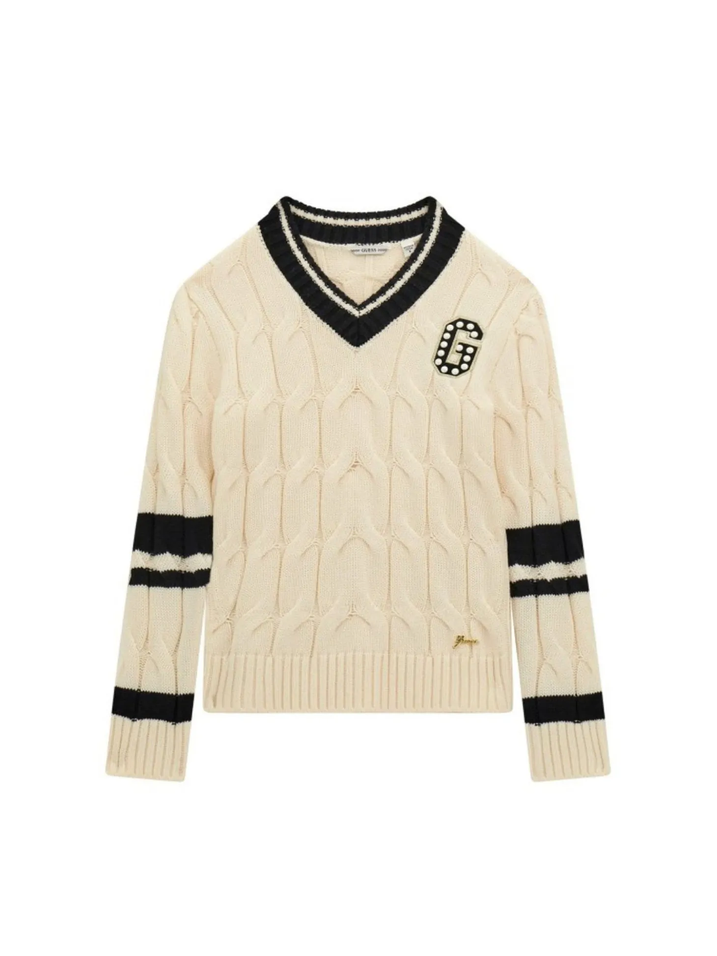 Maglione Girl in maglia a trecce con logo beige