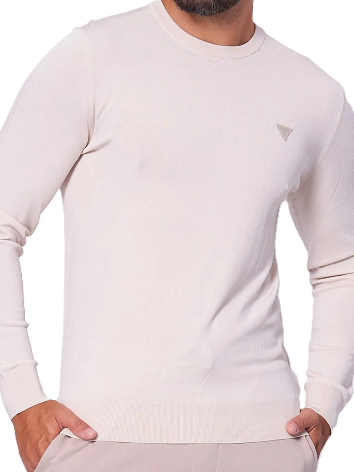Maglione girocollo a coste beige