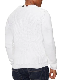 Maglione girocollo doppia texture e logo aquila turrita bianco