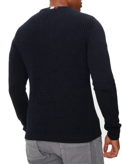 Maglione girocollo doppia texture e logo aquila turrita blu notte