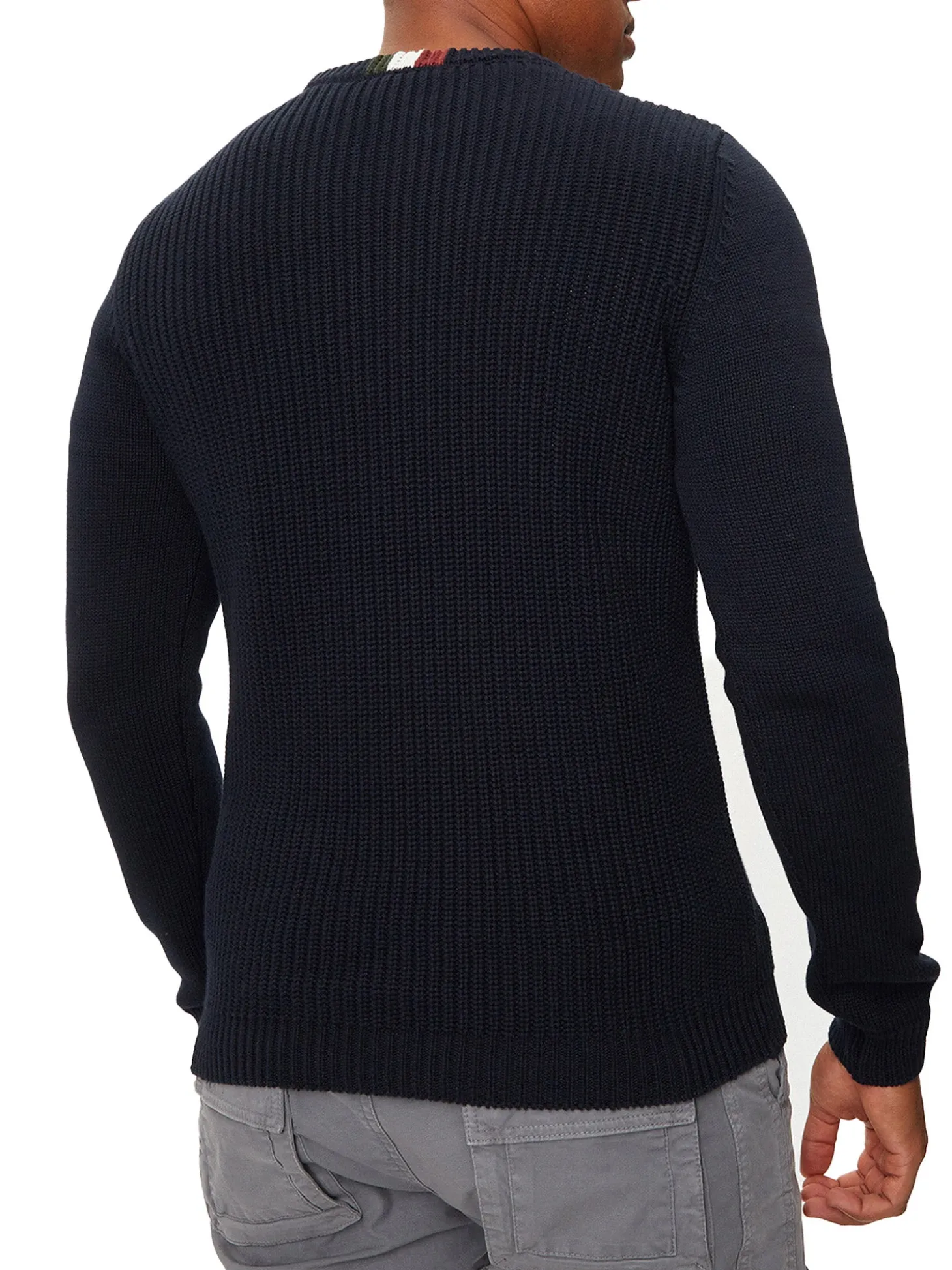 Maglione girocollo doppia texture e logo aquila turrita blu notte