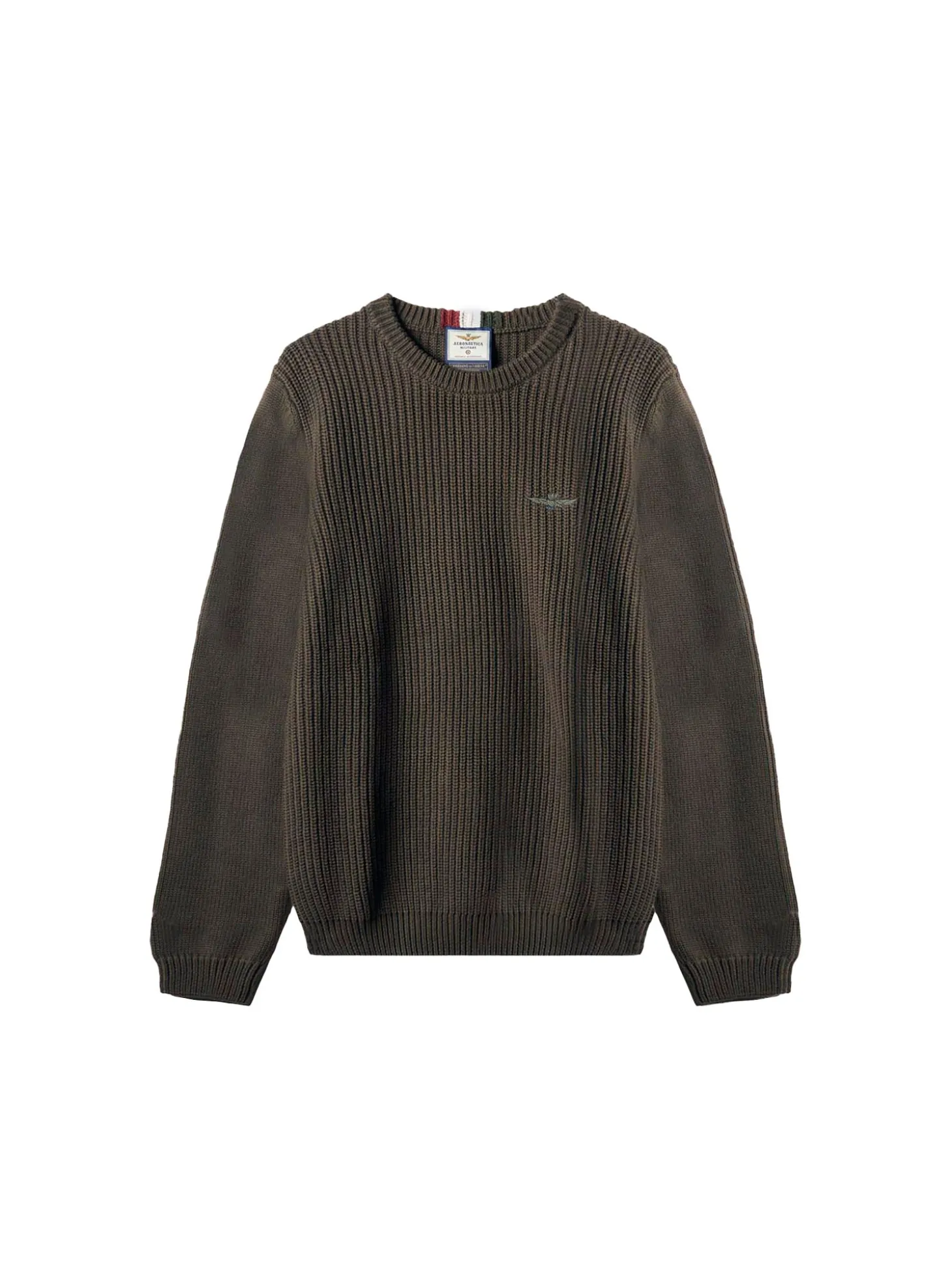 Maglione girocollo doppia texture e logo aquila turrita verde scuro