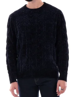 Maglione girocollo in ciniglia blu