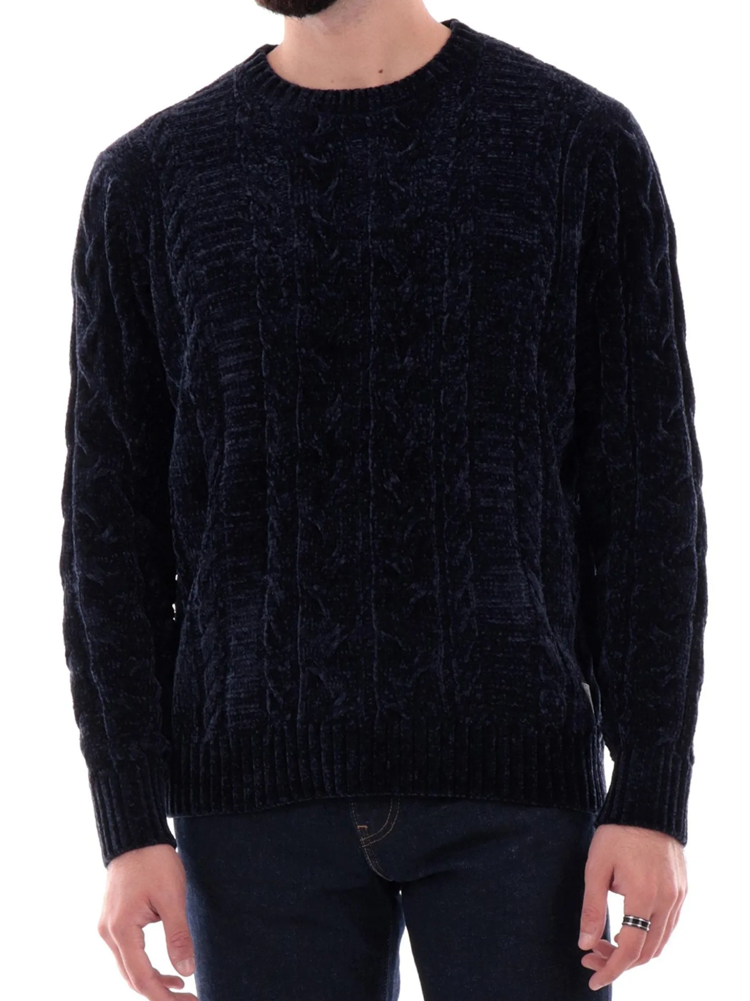Maglione girocollo in ciniglia blu