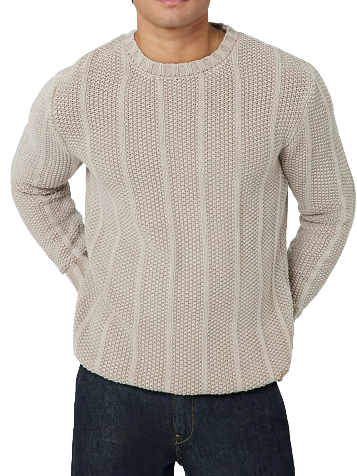 Maglione girocollo in misto cotone sabbia