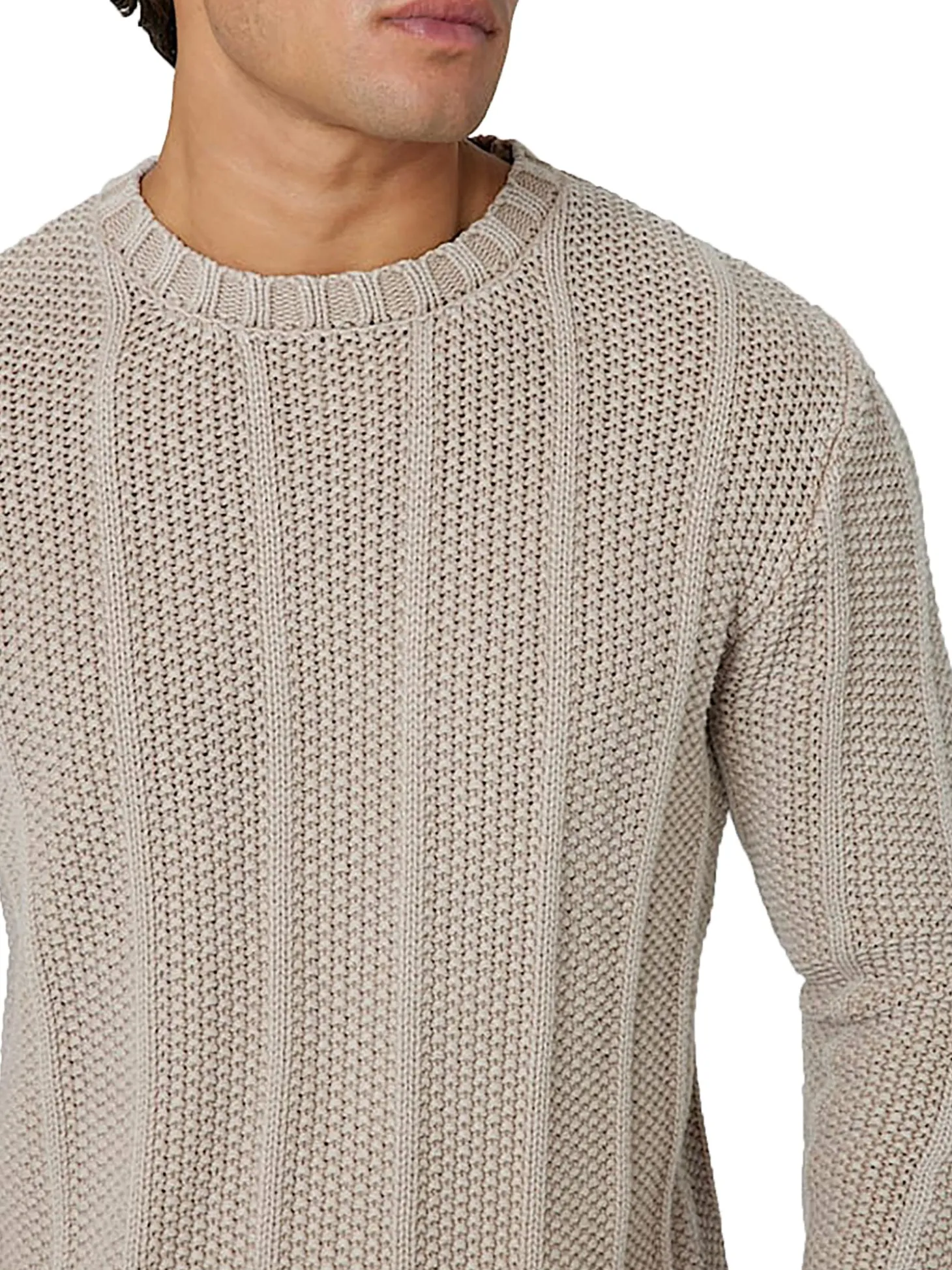 Maglione girocollo in misto cotone sabbia