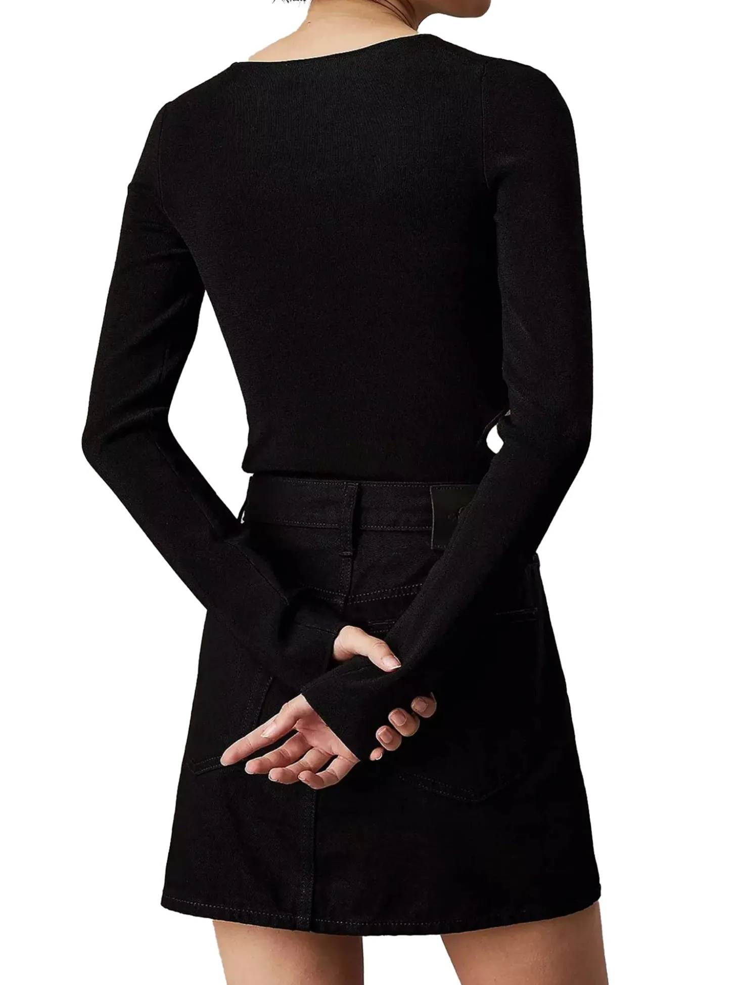Maglione slim con cut on sul fianco nero
