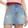 Minigonna di jeans stretch Izzie con orlo sfrangiato, tagli e scucitur