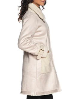 Montone lungo dettagli teddy beige