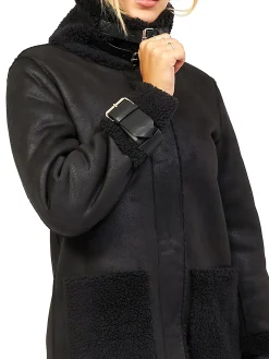 Montone lungo dettagli teddy nero