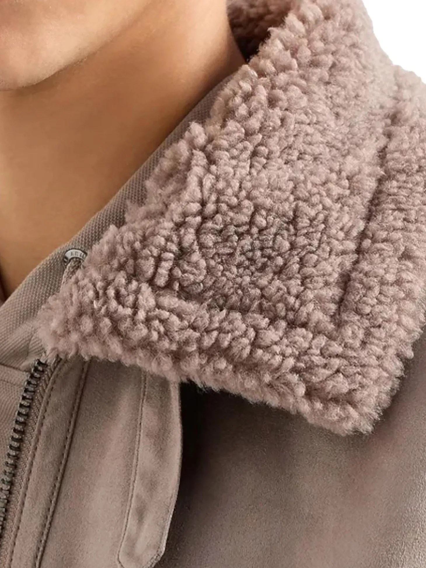 Montone zip collo pelliccia beige