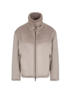 Montone zip collo pelliccia beige