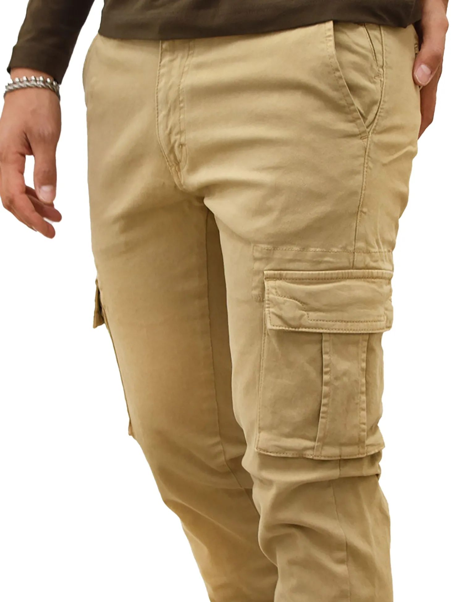 Pantalone cargo Argentati con polsini kaki