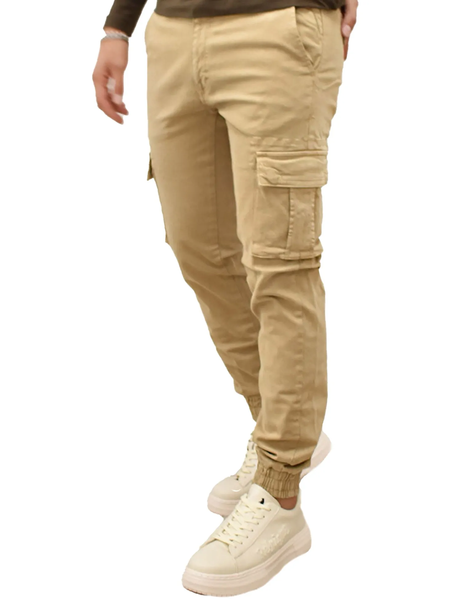 Pantalone cargo Argentati con polsini kaki
