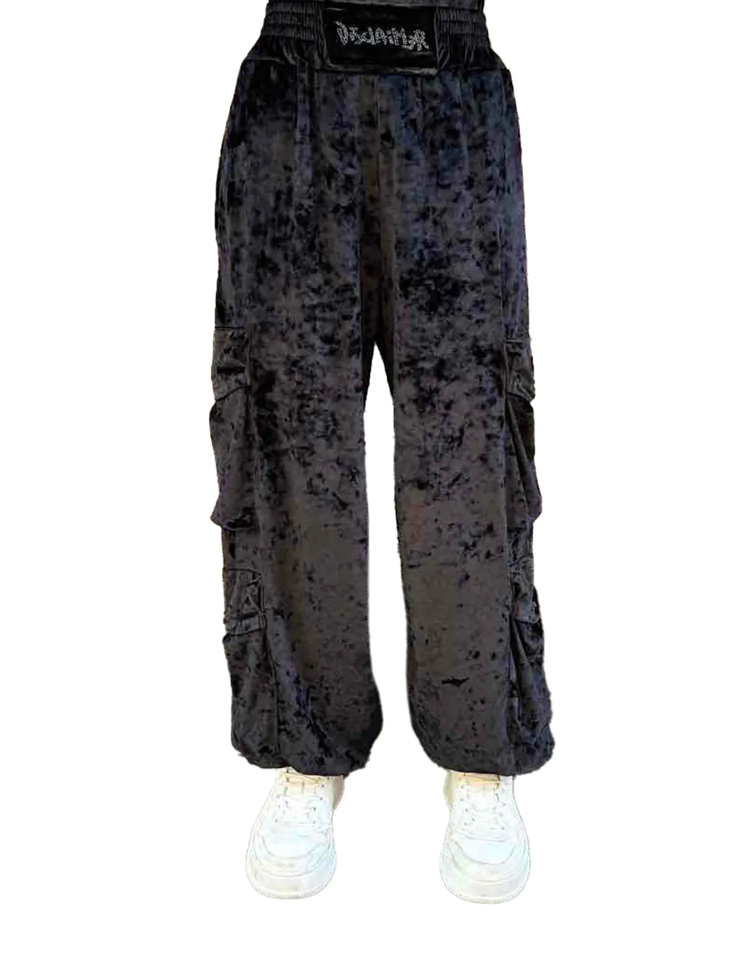 Pantalone cargo ciniglia nero