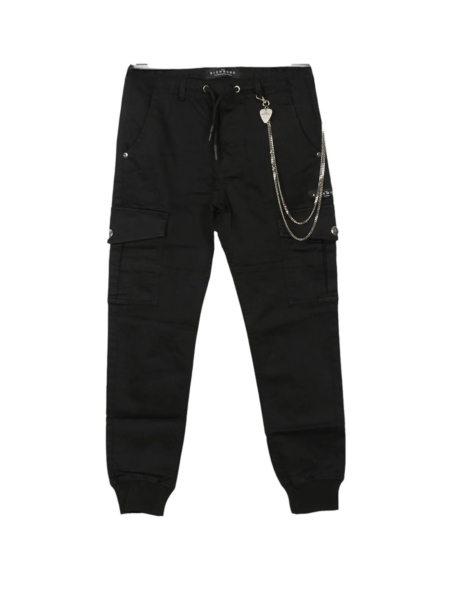 Pantalone cargo con polsini e catena nero