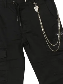 Pantalone cargo con polsini e catena nero