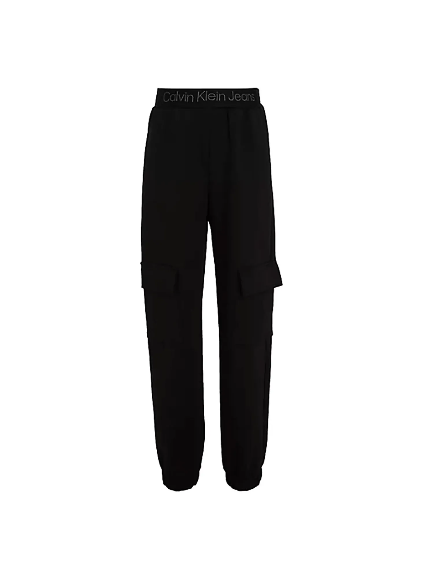 Pantalone cargo kids con elastico in vita logato nero