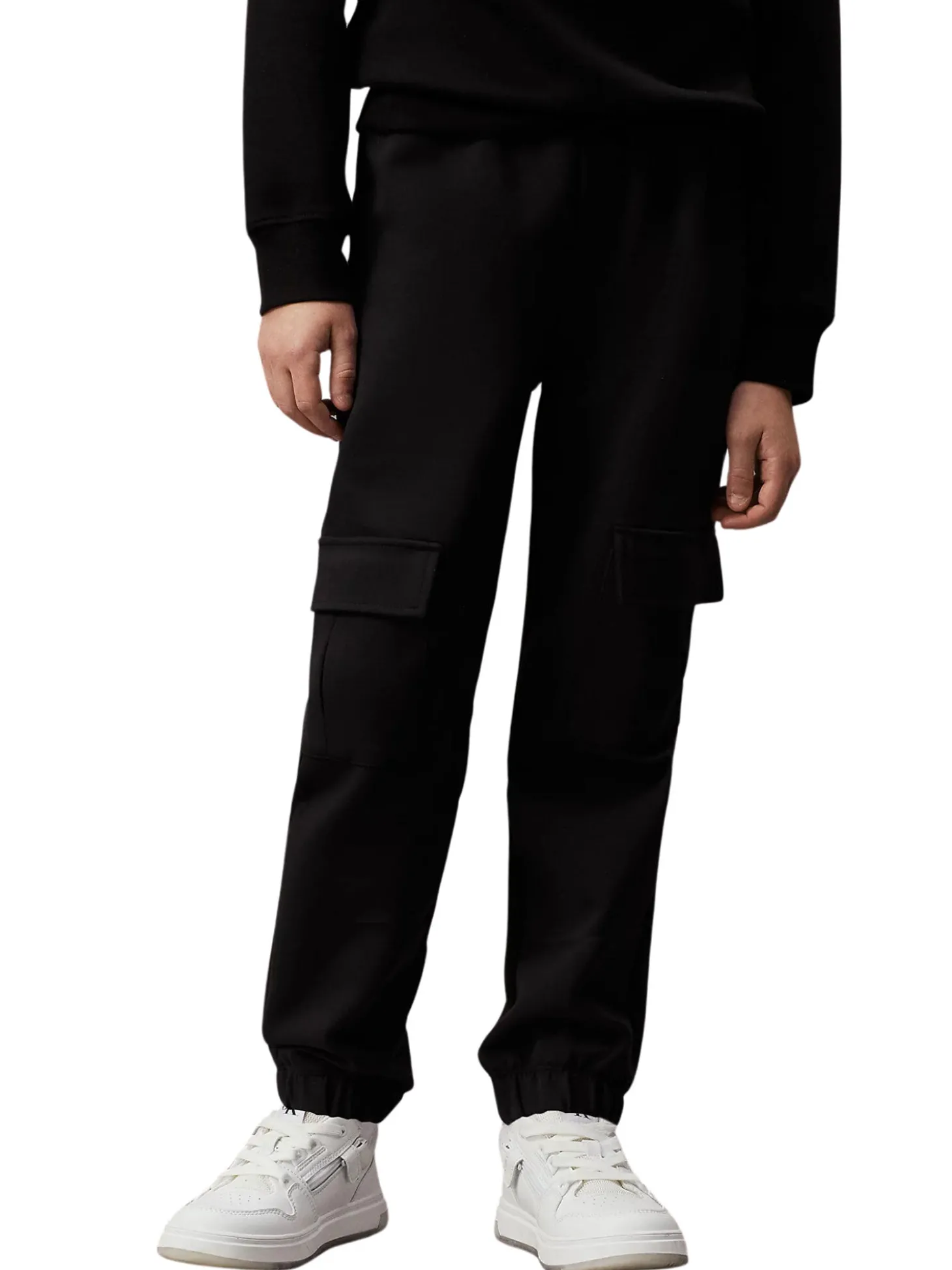 Pantalone cargo kids con elastico in vita logato nero