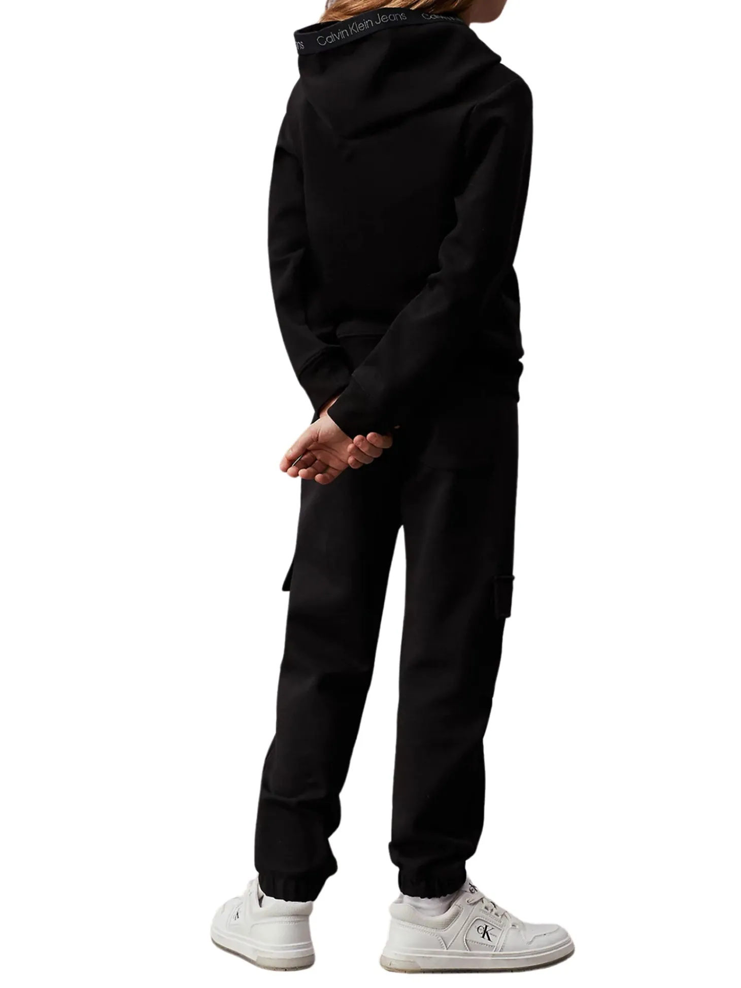 Pantalone cargo kids con elastico in vita logato nero
