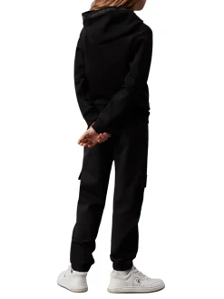 Pantalone cargo teen con elastico in vita logato nero