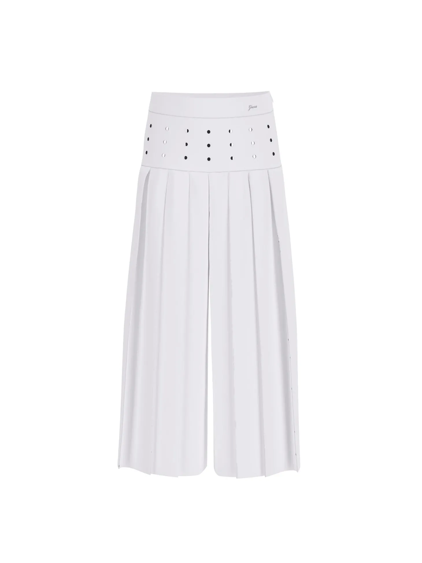 Pantalone culotte con applicazione borchie in crepe bianco