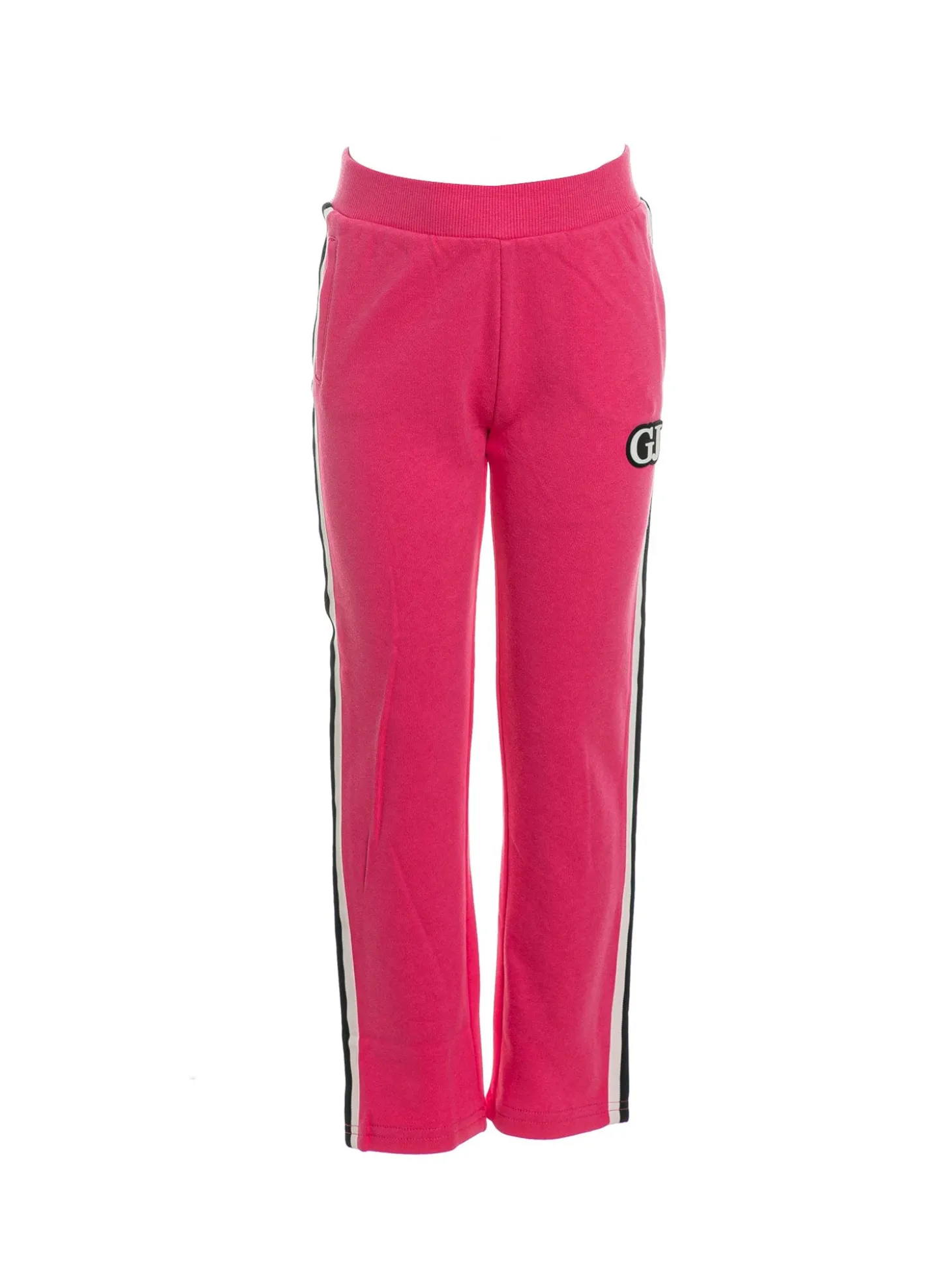 Pantalone jogger con logo Gj e fasce colorate fucsia