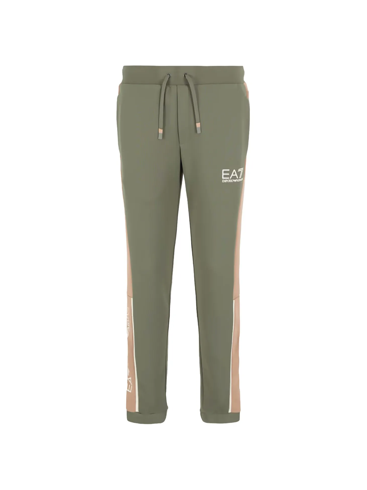 Pantalone jogger motivo colorblock verde/beige