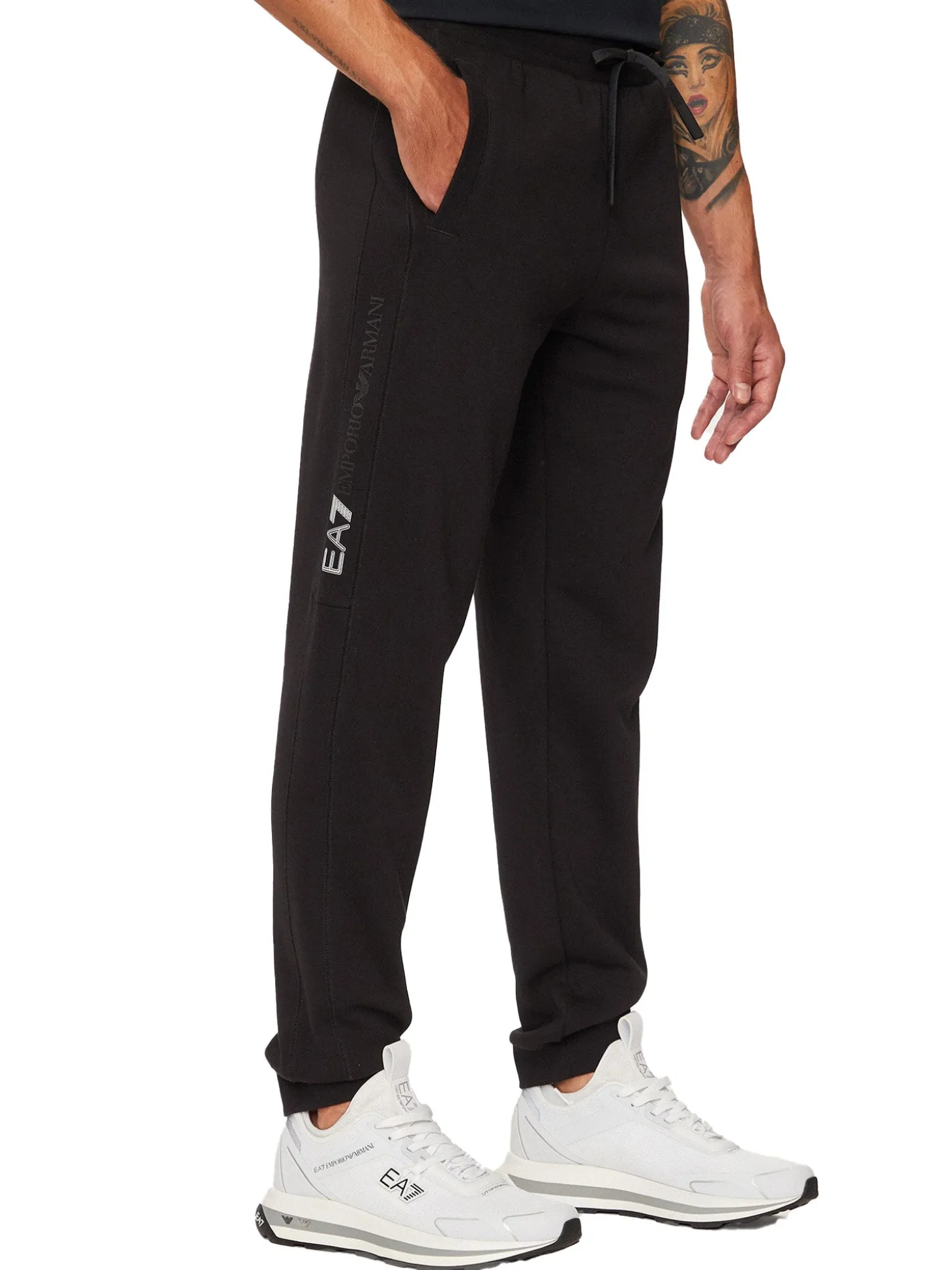 Pantalone jogger stampa logo laterale nero