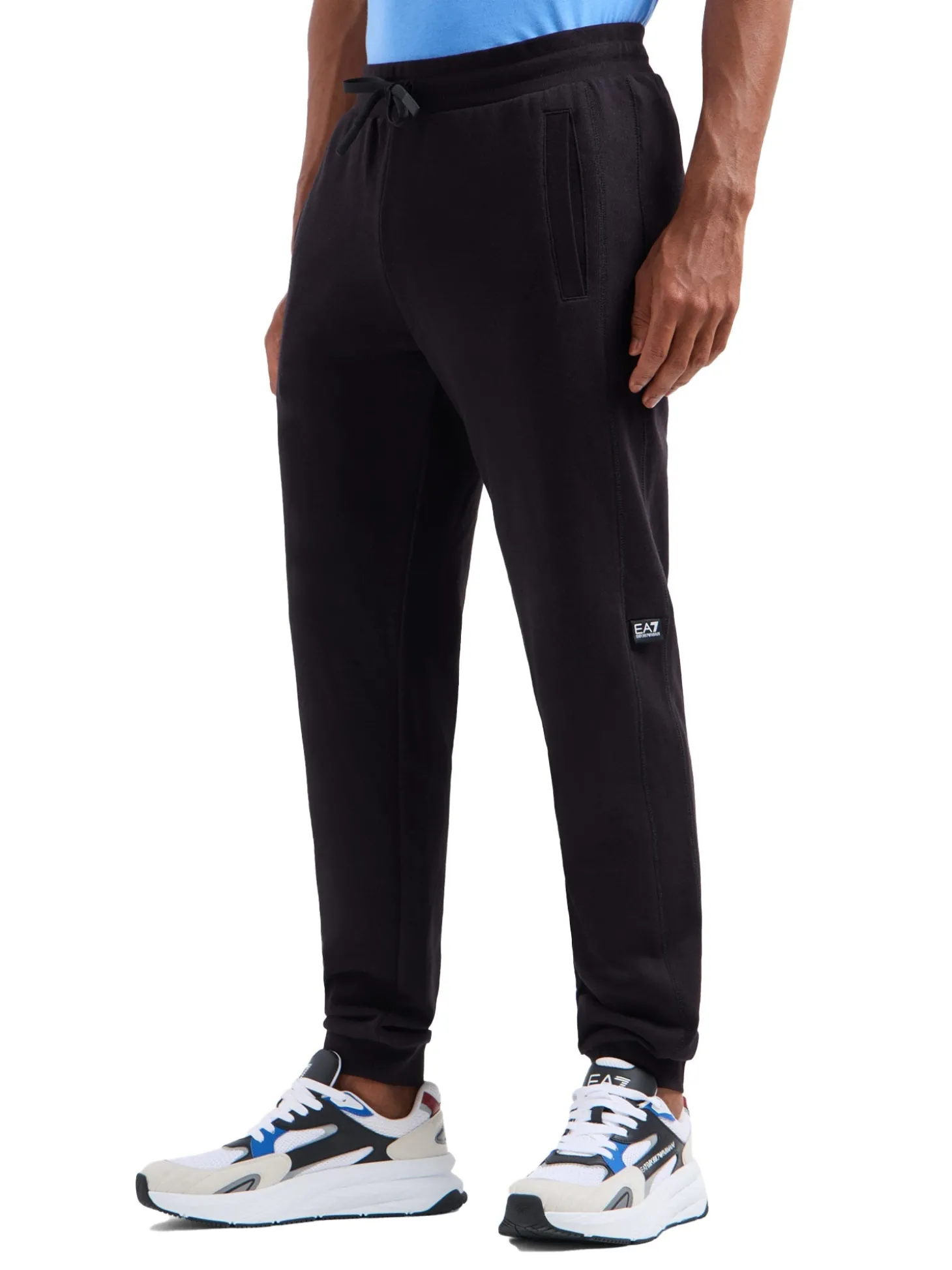 Pantalone jogger tape logo bianco laterale nero