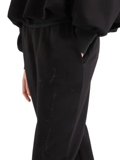 Pantalone logo strass nero