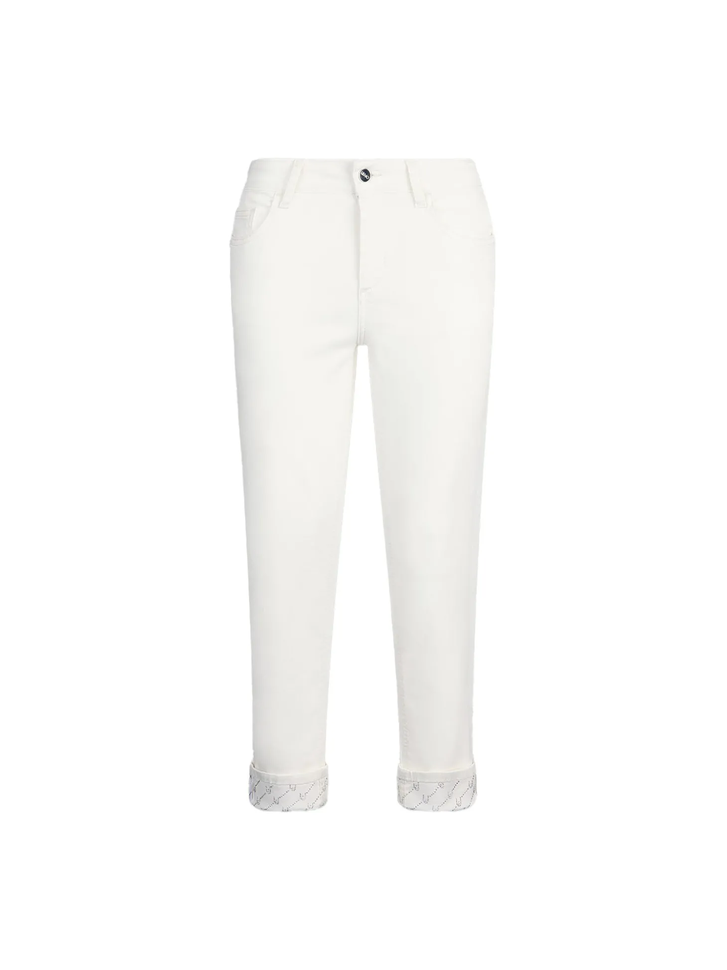 Pantalone skinny dal ginocchio con risvolto bianco