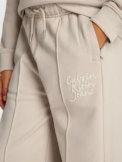 Pantalone teen wide leg con logo grigio