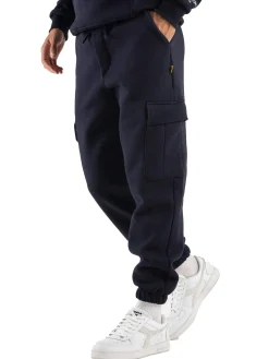 Pantalone tuta cargo felpato blu