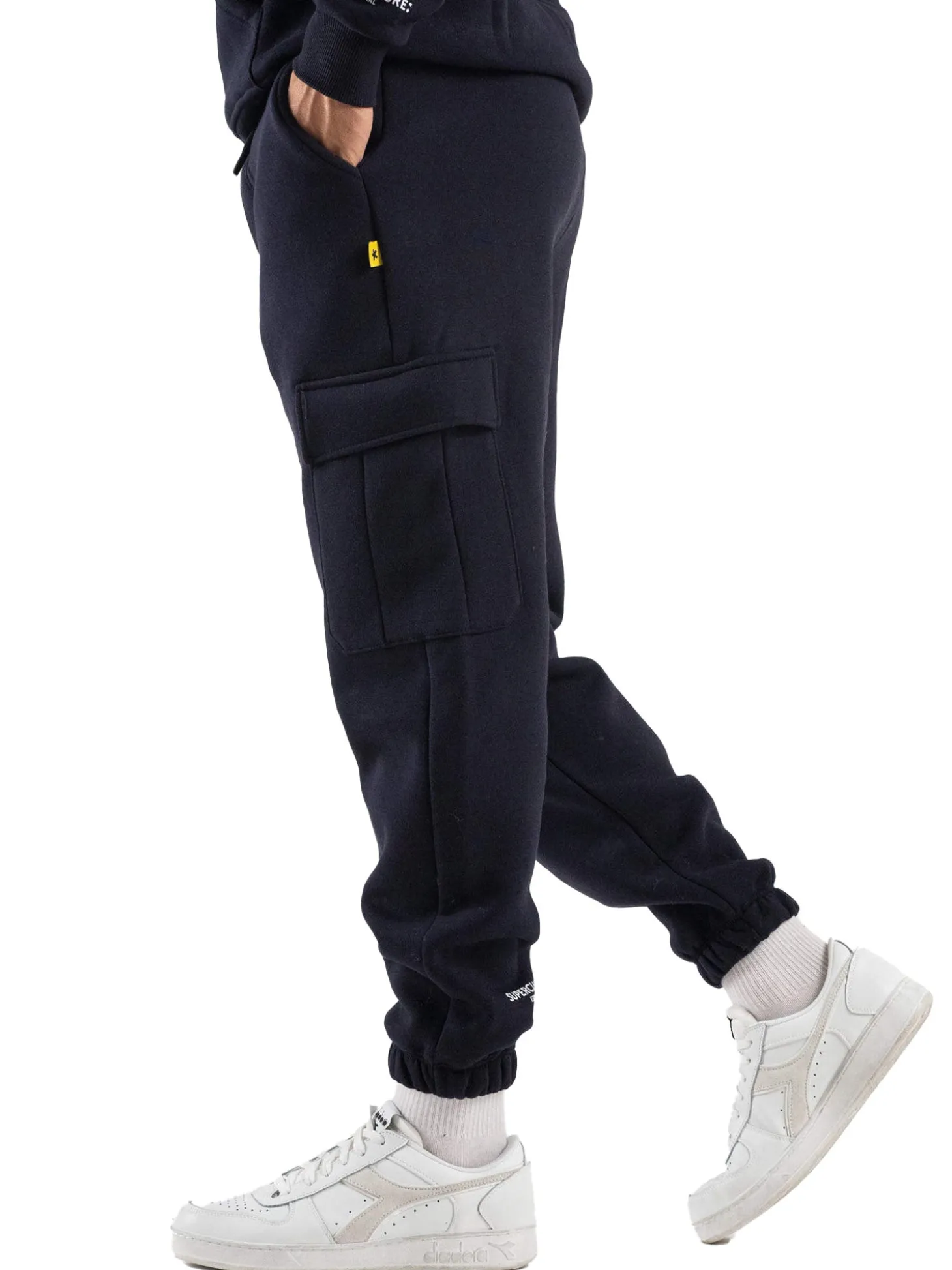 Pantalone tuta cargo felpato blu