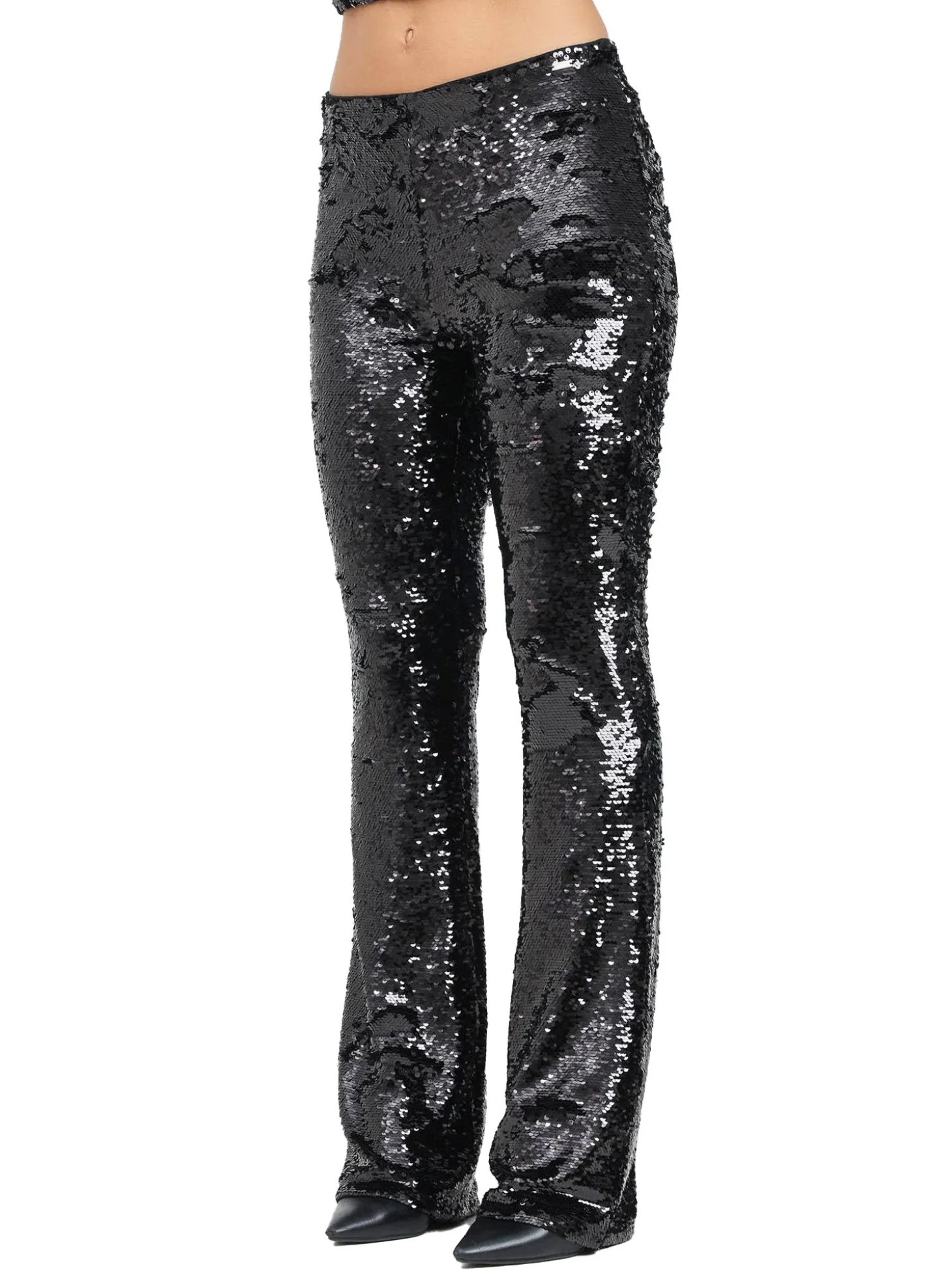 Pantalone zampa paillettes nero